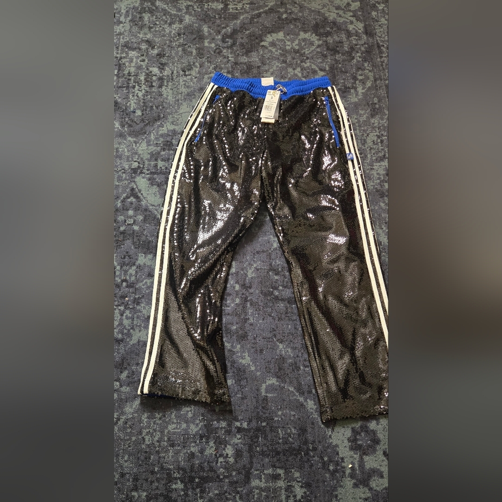 Korn X adidas Black Sequin Joggers with Blue Accents